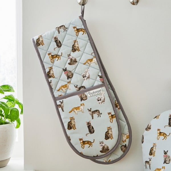Modra bombažna dvojna rokavica Cooksmart ® Curious Cats-image-1
