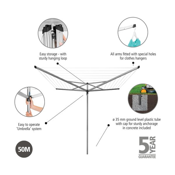 Vrtno stojalo za sušenje perila v srebrni barvi 50 m Essential – Brabantia-image-4