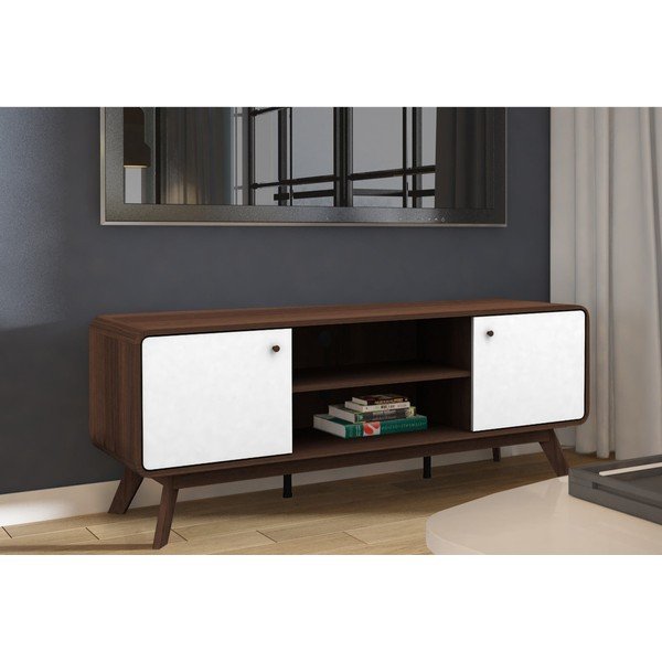 Belo-rjava TV omarica v orehovem dekorju 140x53 cm Caitlin – Støraa-image-1