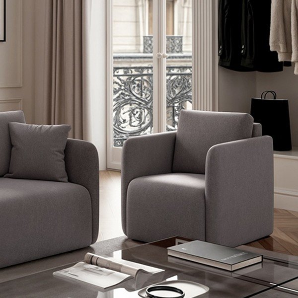 Siv žameten fotelj Chaum – Rodier-image-3