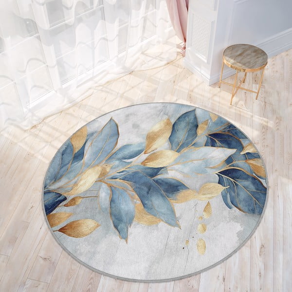 Modra/zlata pralna okrogla preproga ø 120 cm Golden Leaves – Mila Home-image-3