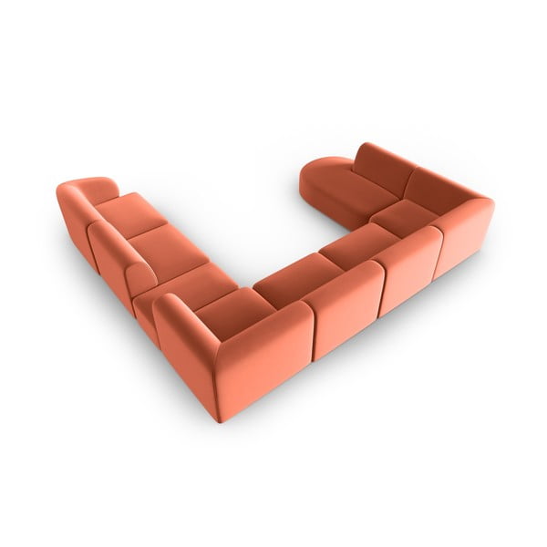 Rožnata žametna kotna sedežna garnitura (desni kot/v obliki črke "U") Paolo – Milo Casa-image-3