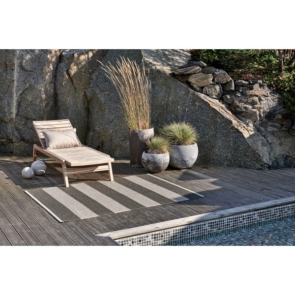 Antracitno siva/kremno bela notranja in zunanja preproga 140x180 cm Bob Charcoal Linen – Pappelina-image-3