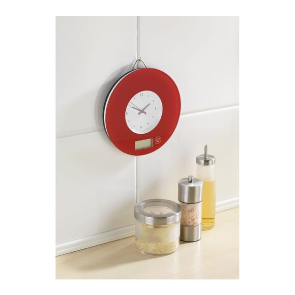Rdeča kuhinjska tehtnica z uro Wenko Clock-image-1