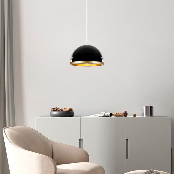 Črna/zlata viseča svetilka s kovinskim senčnikom ø 30 cm Ferenci – Opviq lights-image-1