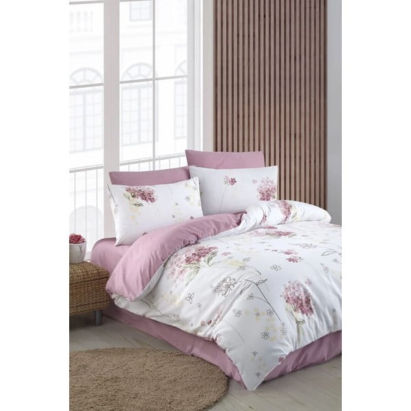 Belo-rožnata posteljnina za zakonsko posteljo/podaljšana z rjuho/4-delna 200x220 cm Floral – Mila Home