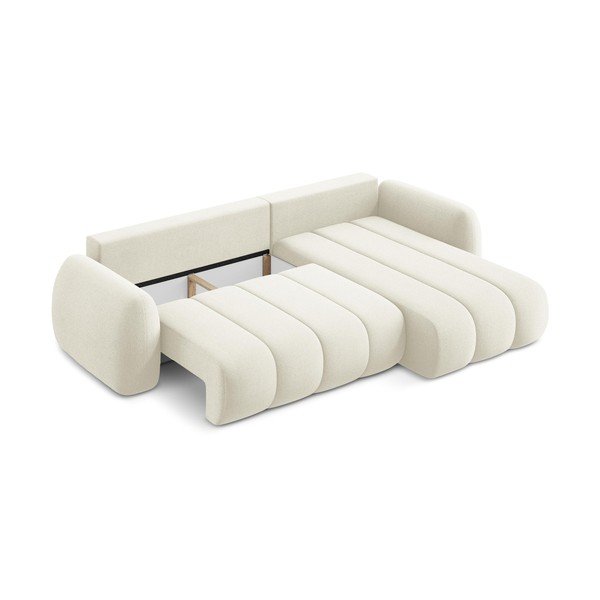 Bež raztegljiva kotna sedežna garnitura iz tkanine bouclé s prostorom za shranjevanje (desni kot/z ležalnikom) Pele – Makamii-image-3