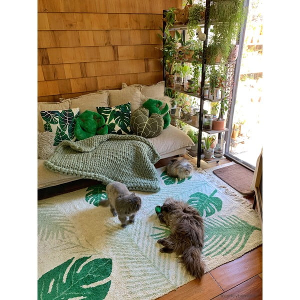 Zelena/kremno bela pralna ročno tkana bombažna otroška preproga 140x200 cm Tropical Green – Lorena Canals-image-1