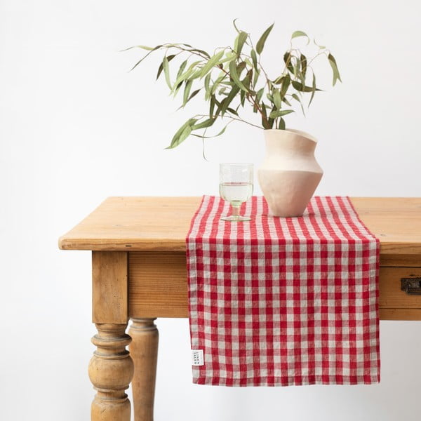 Lanen namizni tekač 40x200 cm Red Gingham – Linen Tales