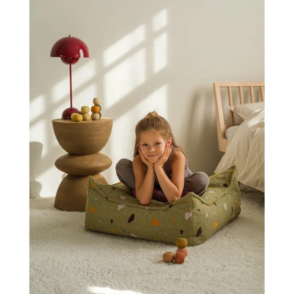 Zelena otroška vreča za sedenje iz tkanine bouclé in šenilje Terrazzo Square – Wigiwama-image-4