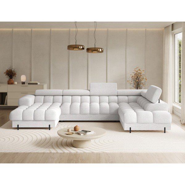 Kremno bela raztegljiva kotna sedežna garnitura iz tkanine bouclé (desni kot/v obliki črke "U") Feraria – ELTAP-image-1