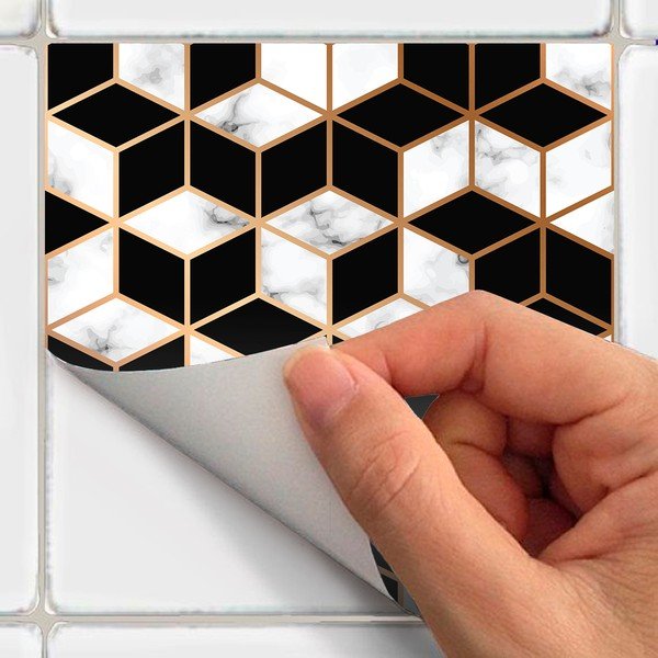 Komplet 24 stenskih nalepk Ambiance Black and Gold Marble, 10 x 10 cm-image-1