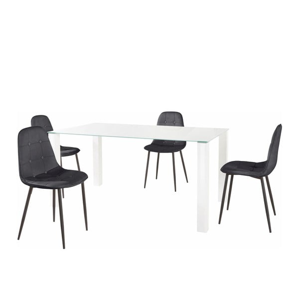 Garnitura jedilne mize in 4 črnih stolov Støraa Dante, dolžina mize 160 cm