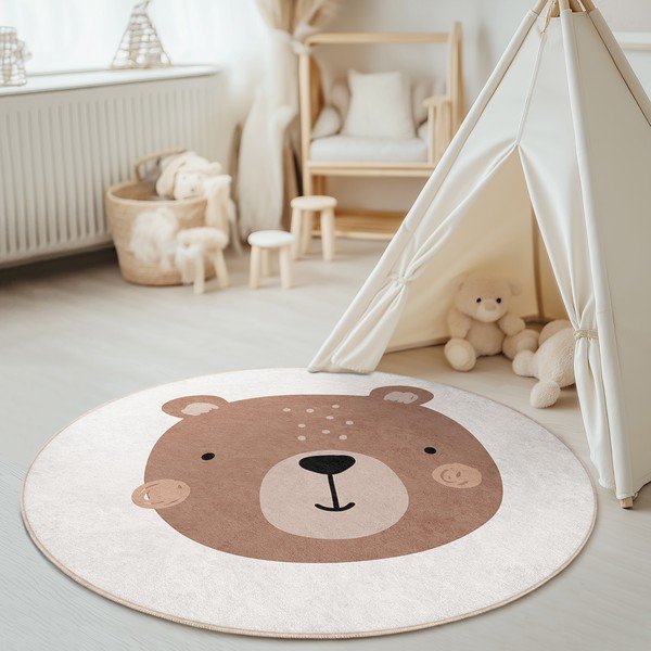 Rjava/kremno bela pralna otroška preproga ø100 cm Teddy Bear – Mila Home-image-3
