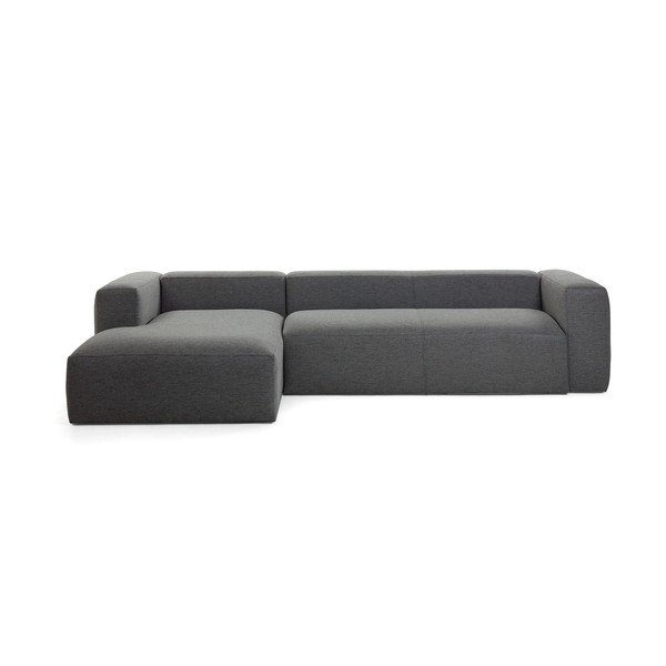 Temno siva kotna zofa Kave Home Blok, levi kot-image-1