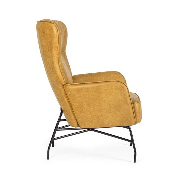 Gorčično rumen fotelj iz umetnega usnja Nasira – Bizzotto-image-3