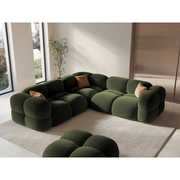 Zelena žametna kotna sedežna garnitura Loretto – Cosmopolitan Design-image-1