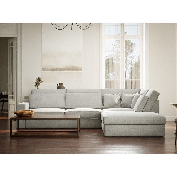 Svetlo siva kotna sedežna garnitura iz šenilje (desni kot/v obliki črke L) Kirou – Maison de Rêve-image-4