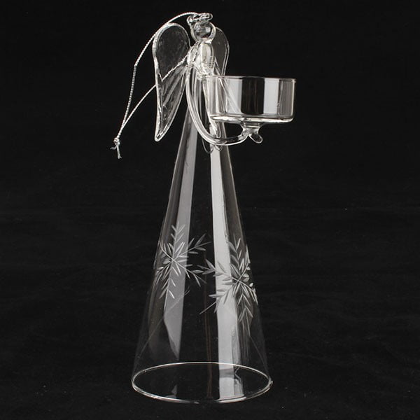 Stekleni svečnik z angelom Daklsom, višina 22 cm