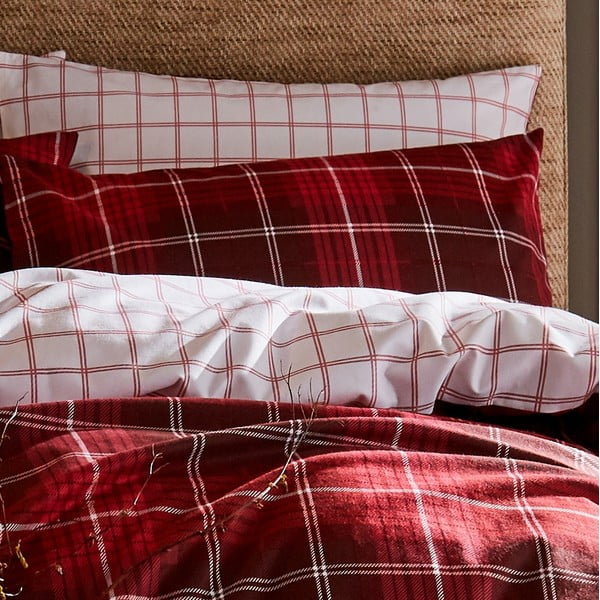 Rdeča bombažna posteljnina Catherine Lansfield Brushed Tartan, 200 x 200 cm-image-1