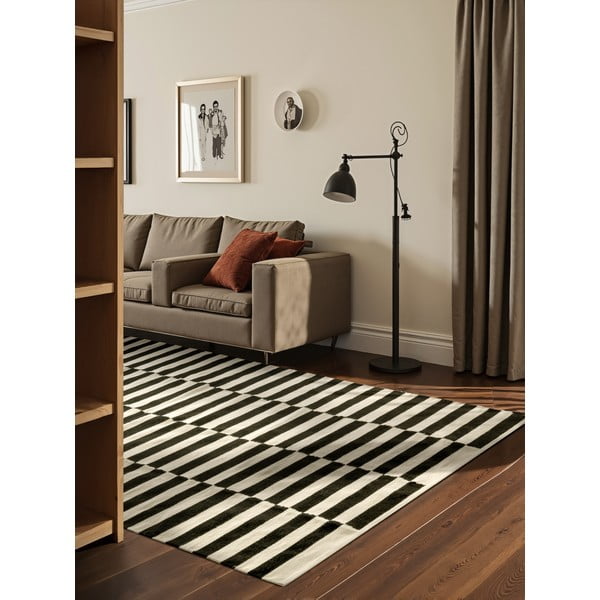 Črna/bela obojestranska ročno tkana volnena preproga 200x300 cm Donna – Hanse Home-image-1