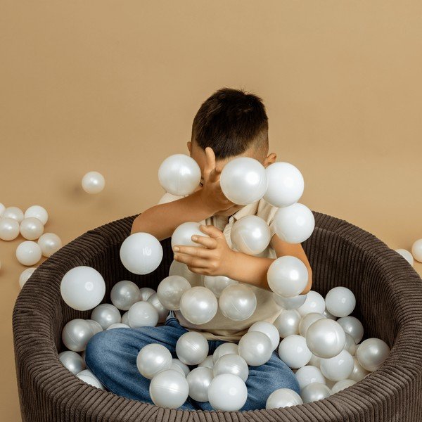 Kaki zelen bazen z žogicami iz rebrastega žameta 90x90x30 cm Montessori – Meowbaby-image-2