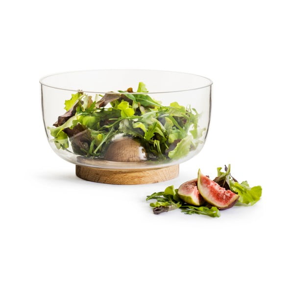Steklena skleda za solato s hrastovo podlago Sagaform Nature, ⌀ 18 cm