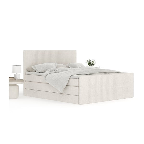 Bež boxspring postelja s prostorom za shranjevanje 140x200 cm Bergamo – Maison de Rêve-image-3