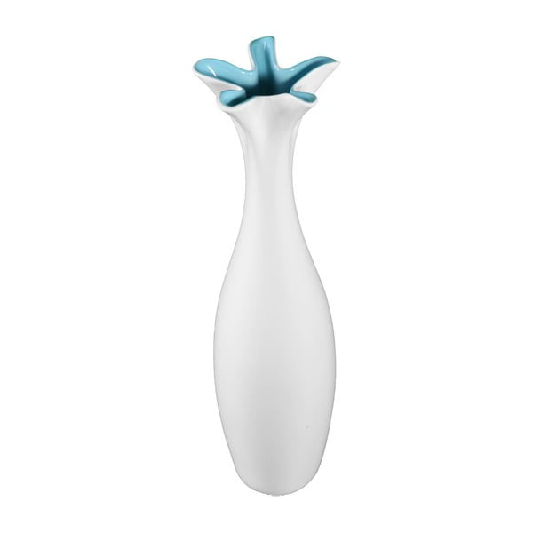 Bela keramična vaza z modrimi detajli Mauro Ferretti Mica, višina 44,5 cm