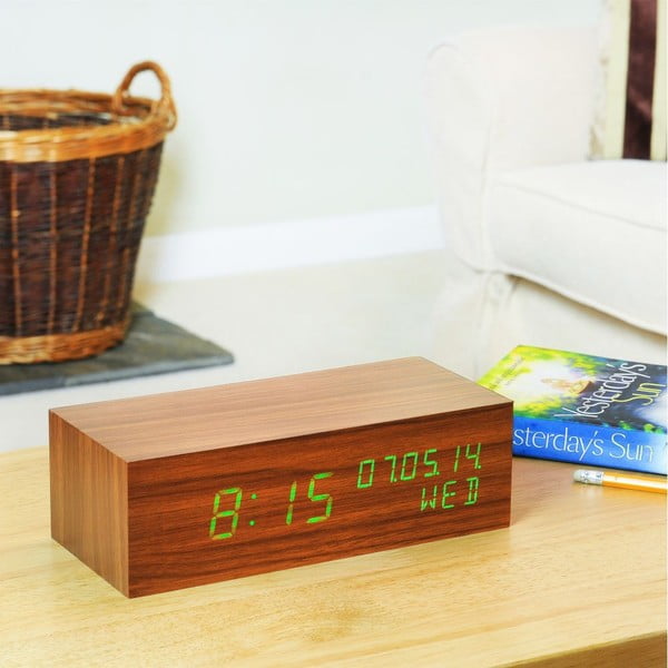 Zelena LED budilka Square Click Clock, oreh-image-3