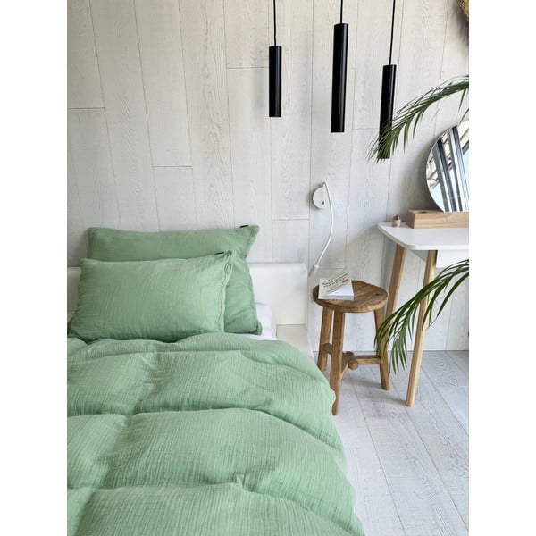 Zelena posteljnina za zakonsko posteljo iz muslina 200x200 cm Plain Muslin – Butter Kings