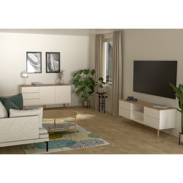 Bela/naravna TV omarica v hrastovem dekorju 162x61 cm Skagen – Tenzo-image-1