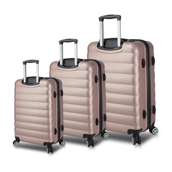 Komplet 3 roza potovalnih kovčkov na kolesih s priključki USB My Valice RESSO Travel Set