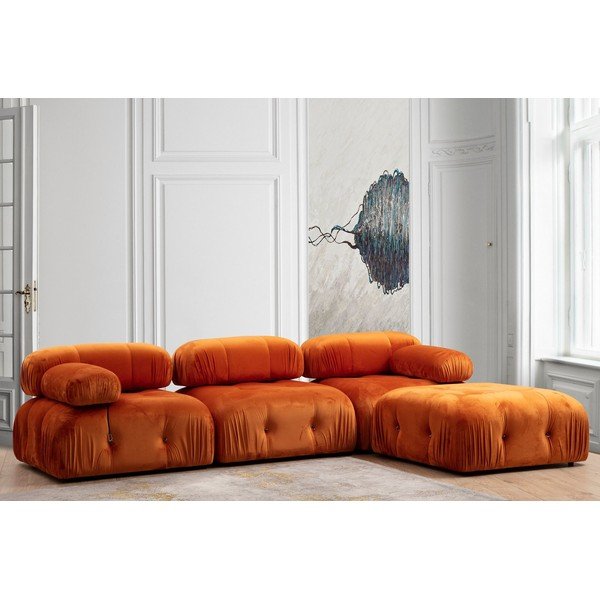 Oranžna žametna modularna sedežna garnitura (desni kot) Bubble – Artie-image-4