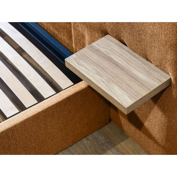 Oker rumena oblazinjena zakonska postelja s prostorom za shranjevanje z letvenim dnom 160x200 cm Blandine – Bobochic Paris-image-4