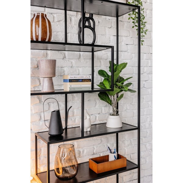 Črna knjižna omara v jesenovem dekorju 114x185 cm Seaford - Actona-image-4