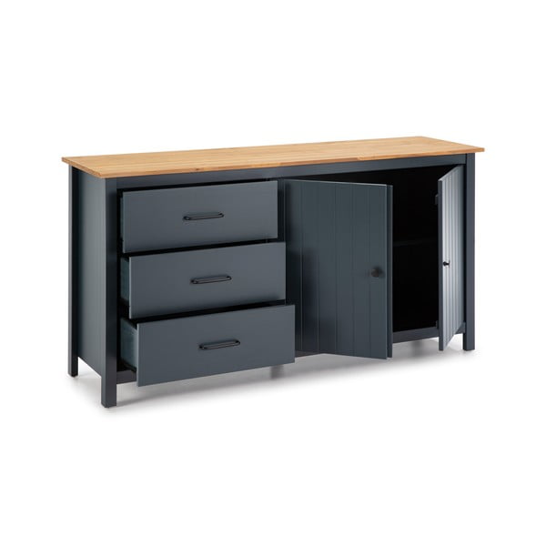 Temno modra nizka komoda iz masivnega bora 150x80 cm Miranda – Marckeric-image-3