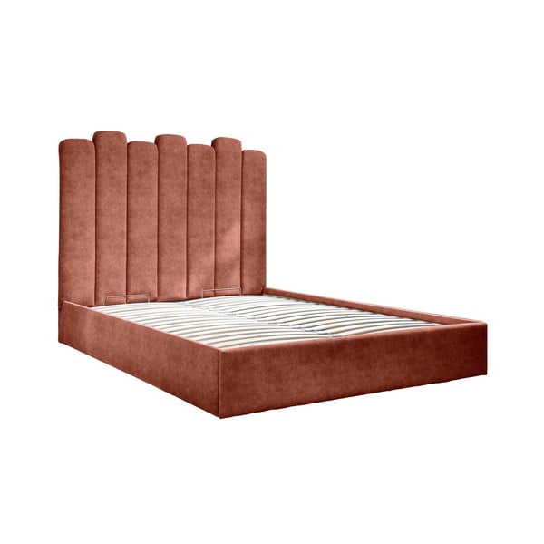 Oblazinjena zakonska postelja s prostorom za shranjevanje in letvenim dnom v opečnati barvi 160x200 cm Dreamy Aurora - Miuform