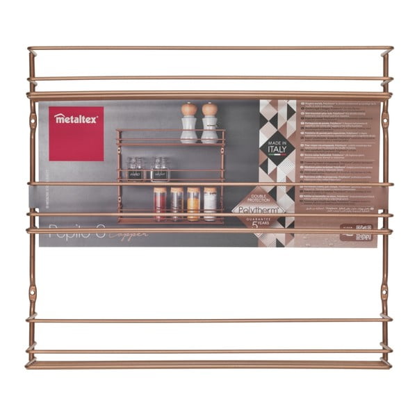 Stenski nosilec za začimbe s 3 policami v bakreni barvi Metaltex-image-2