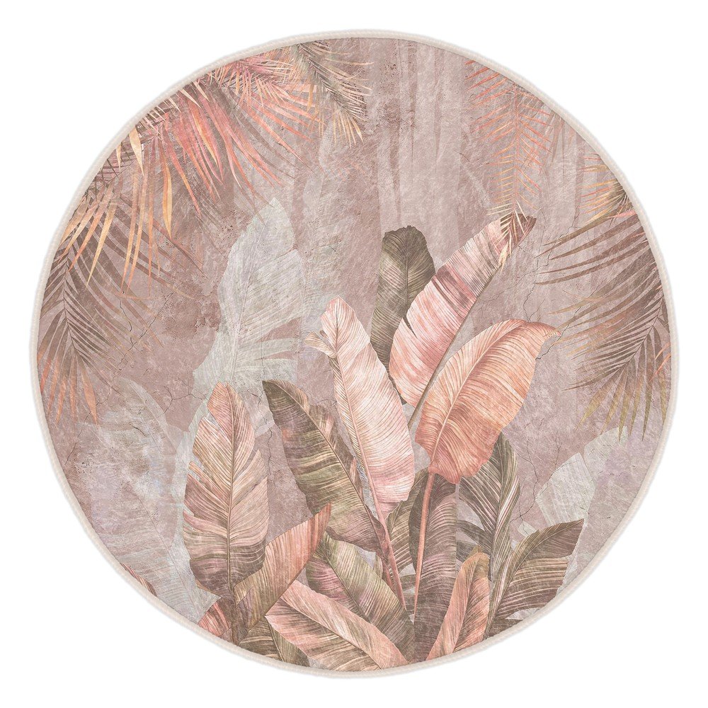 Svetlo rožnata pralna okrogla preproga ø 150 cm Dusty Leaves