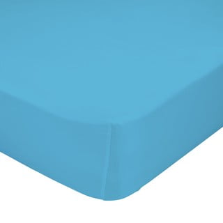 Turkizno modra elastična rjuha iz čistega bombaža Happy Friday Basic, 90 x 200 cm