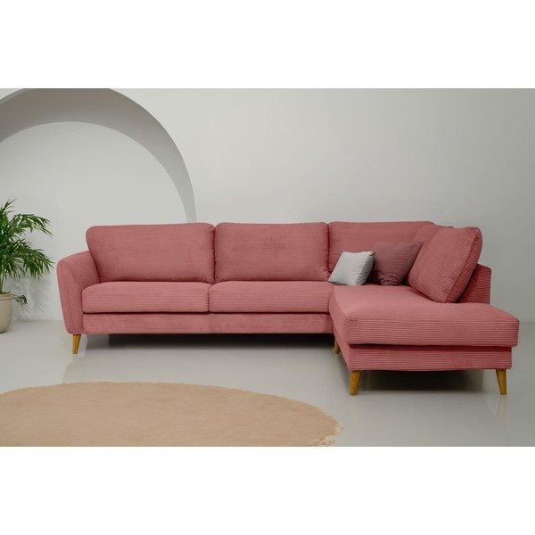 Rožnata kotna sedežna garnitura iz rebrastega žameta (desni kot) Paris – Scandic-image-1