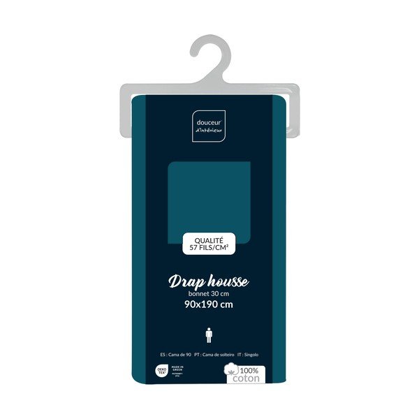 Modrozelena napenjalna bombažna rjuha 90x190 cm Lina – douceur d'intérieur-image-2