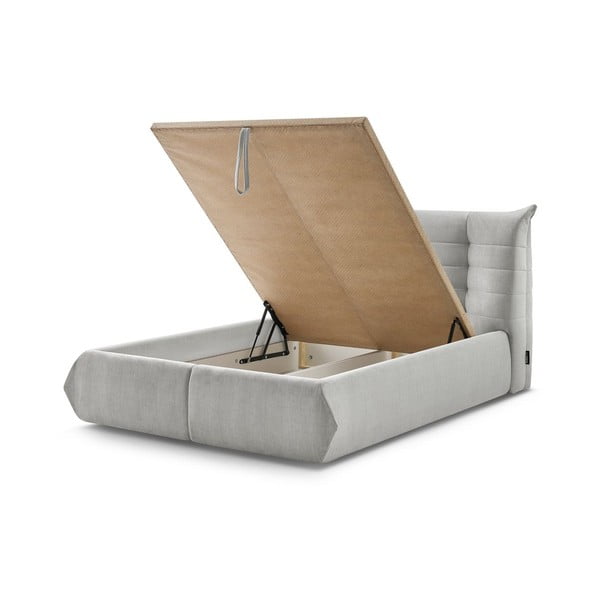 Svetlo siva oblazinjena zakonska postelja s prostorom za shranjevanje in letvenim dnom 160x200 cm Clothilde – Bobochic Paris-image-3