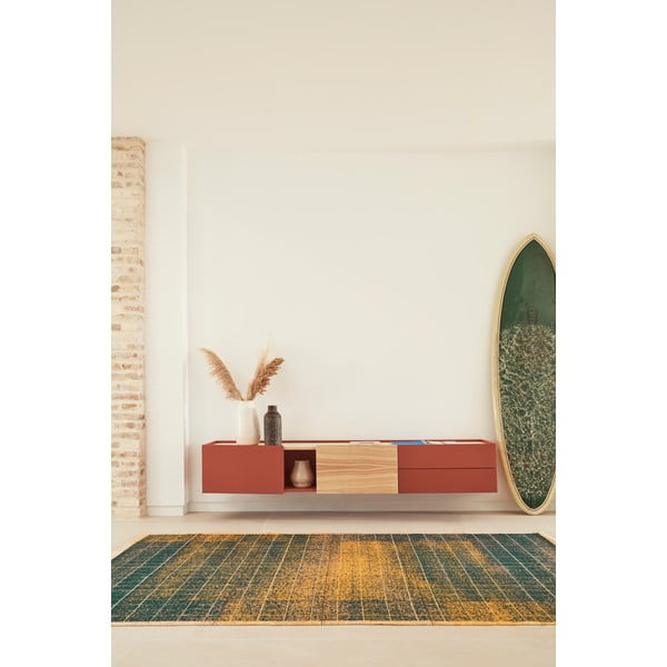 Opečnato oranžna/naravna TV omarica v hrastovem dekorju 180x45 cm Otto – Teulat-image-1