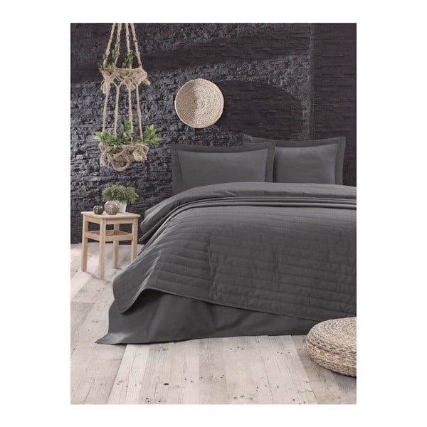 Temno sivo prešito pregrinjalo za zakonsko posteljo 220x240 cm Monart – Mijolnir