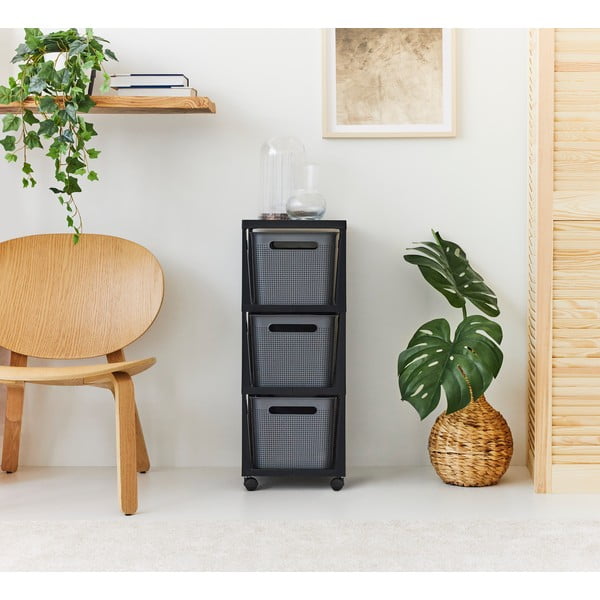 Črn/siv plastičen regal na koleščkih 30x77 cm Brisen – Rotho-image-2
