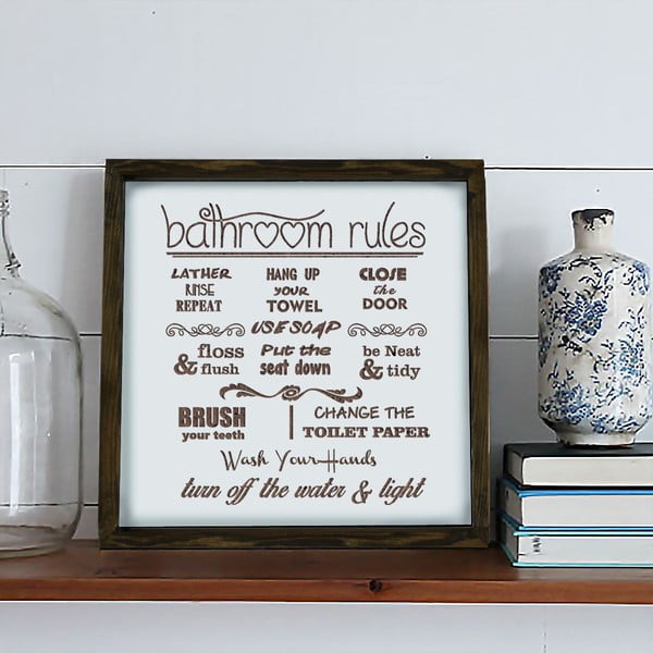 Dekorativni znak 34x34 cm Bathroom Rules – Evila Originals