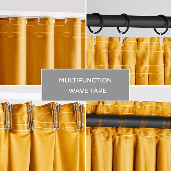 Rumena žametna zavesa za delno zatemnitev 140x270 cm Pleat – Restilo-image-1