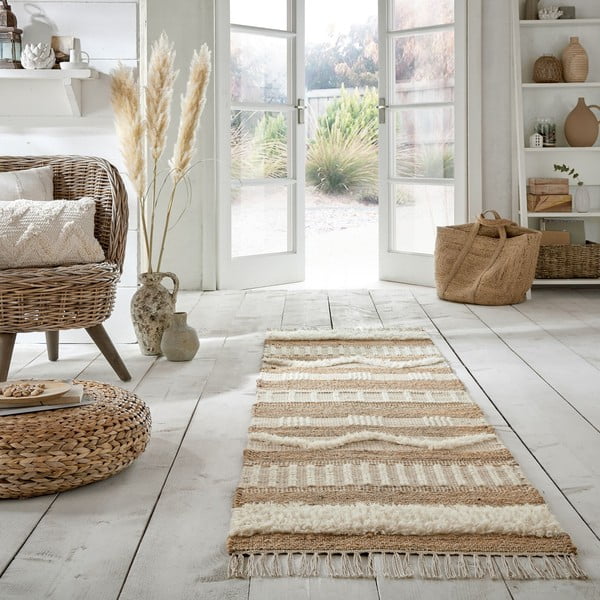 Bež tekač iz jute Flair Rugs Medina, 60 x 230 cm-image-1
